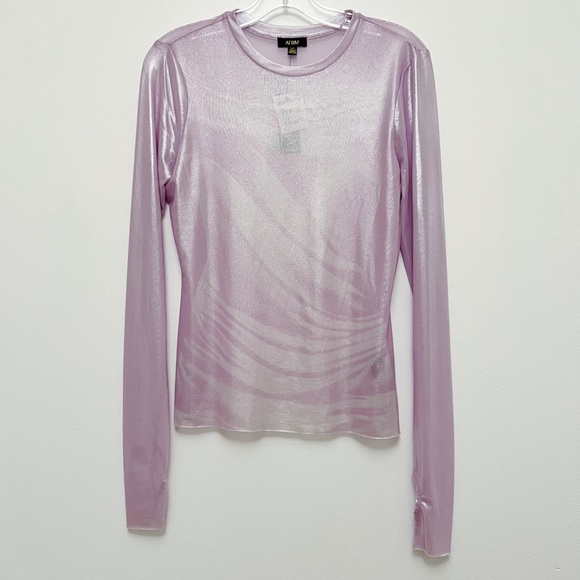 AFRM Kaylee Lilac Lavender Silver Metallic Orchid Floral Mesh Top - Picture 2 of 3